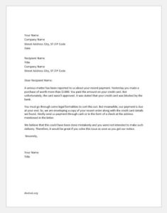 Warning Letter to Customer for Using Blocked Credit Card