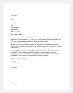 Warning letter for breach of confidentiality