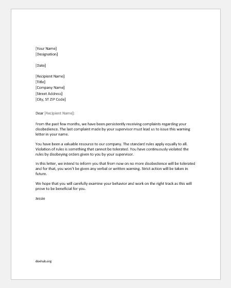 Letter Of Reprimand Template from www.doxhub.org