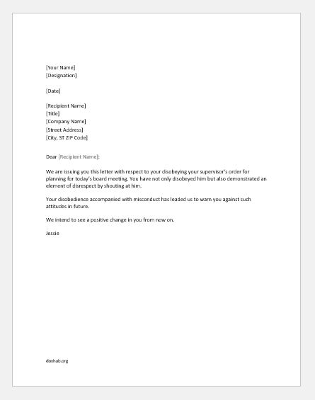 Employee Insubordination Warning Letter from www.doxhub.org