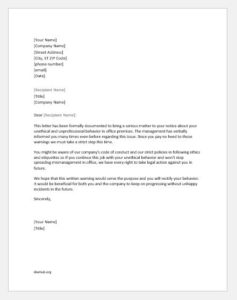 Warning letter for misconduct