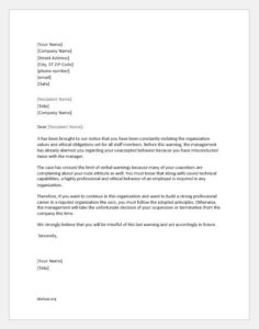 Warning letter to an employee for misconduct 