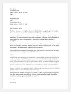 Warning letter for refusing work