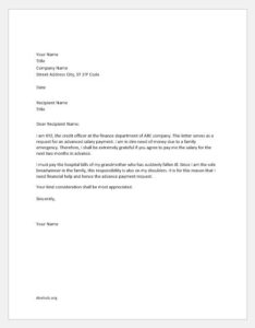 Advance salary request letter for family emergency