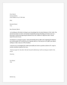 Complaint letter to boss about coworker behavior