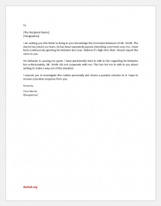 Complaint letter to boss for coworkers behavior