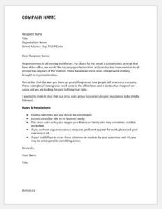 Dress Code Rules & Regulations Email to Employee