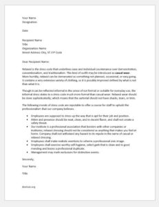 Relaxed dress code policy letter to staff