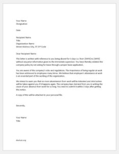Reprimand letter for unauthorized absence from work