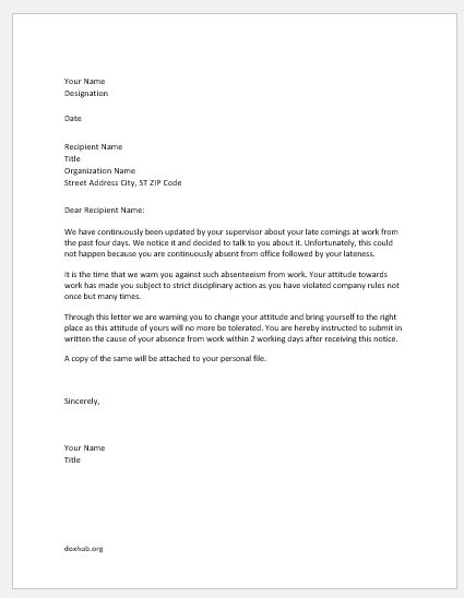 Letter Of Reprimand Template from www.doxhub.org