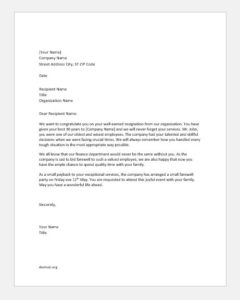 Retirement farewell letter from management to an employee