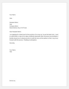 Salary certificate request letter for bank loan