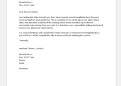 Warning letter to tenant for making noise