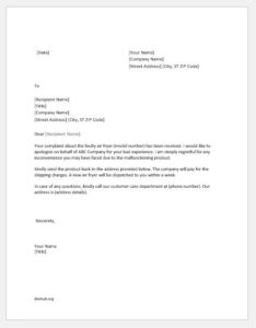 Apology letter for defective product
