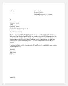 Apology letter for delay in response