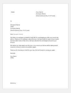 Apology letter for overcharge