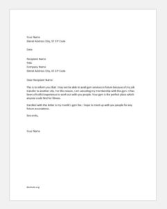 Gym cancellation letter