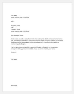 Gym cancellation letter