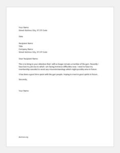 Gym cancellation letter