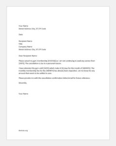 Gym cancellation letter