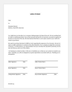 Letter of intent to occupy space