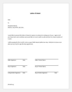 Letter of intent to rent a house
