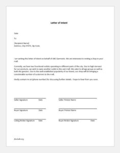 Letter of intent to rent a shop