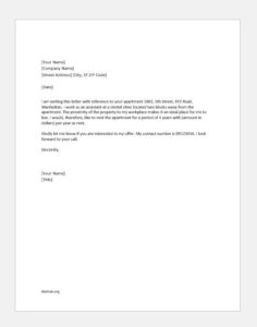 Offer letter for rent of a property