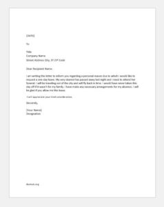 One Day Leave Request for Personal Reason