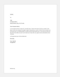 one day leave request mail for personal work