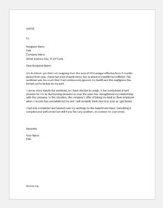 Resignation Letter due to Health Issues