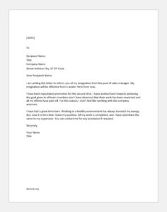 Resignation Letter for not being Valued or Appreciated