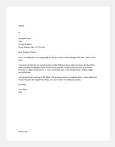 Resignation Letter for not being Valued or Appreciated