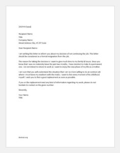 Resignation letter during maternity leave