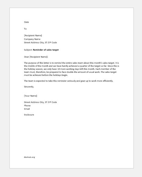 Miscellaneous Letters For Sales Team Document Hub