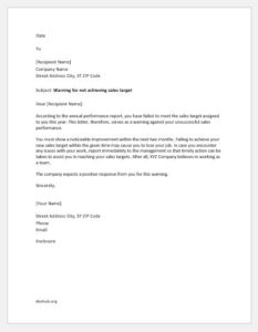 Warning for not achieving sales target