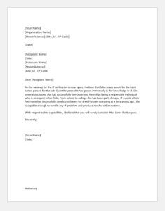 Job Recommendation Letter for a Teenager