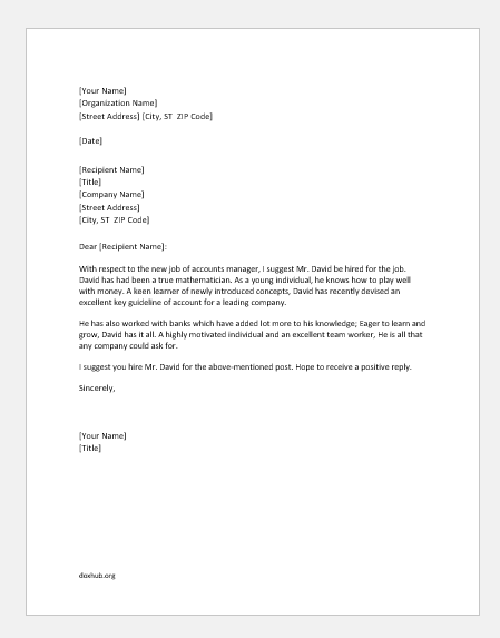 Job Recommendation Letter for a Teenager | Document Hub