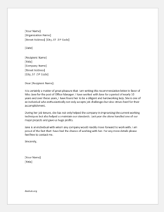Recommendation letter for someone