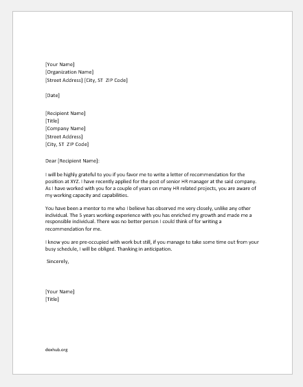 How To Request A Letter Of Recommendation Sample