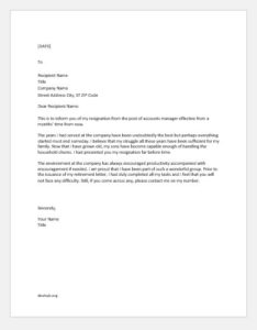 Resignation Letter to Take an Early Retirement