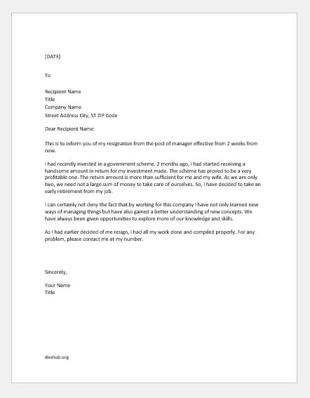 Letter Of Retirement Resignation from www.doxhub.org