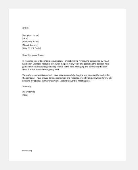 Cover Letter to Introduce a Resume