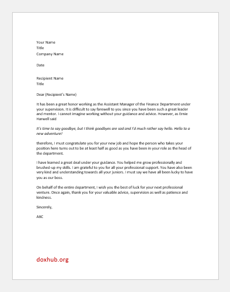 Leaving Letter To Manager from www.doxhub.org