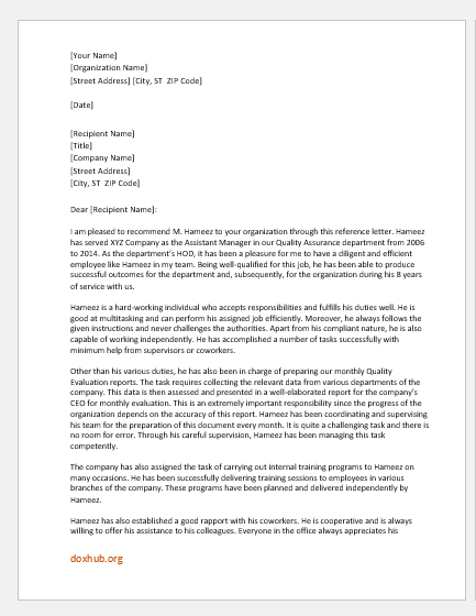 Reference Letter From Employer To Employee from www.doxhub.org