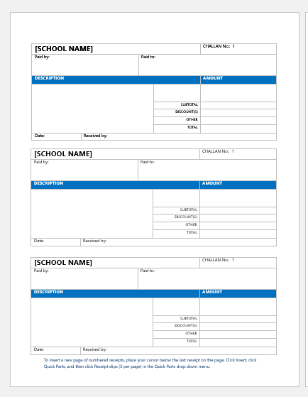 School fee payment receipt template