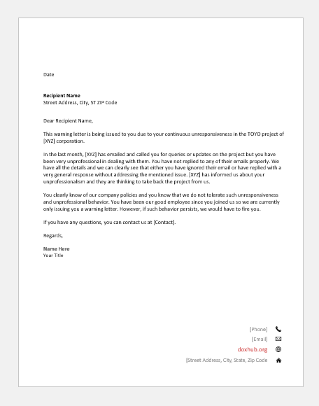 Example Of Disciplinary Action Letter from www.doxhub.org