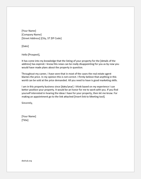 Letter from Real Estate Agent to a Potential Client