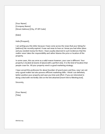 Letter from Real Estate Agent to a Potential Client