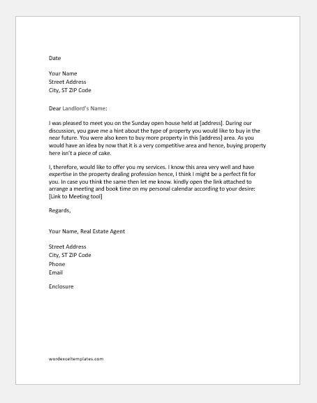 Letter from a real estate agent to a potential customer